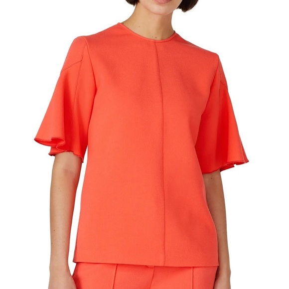 Victoria Victoria Beckham Flounce Hem Sleeve Top coral size 4 - Picture 2 of 8